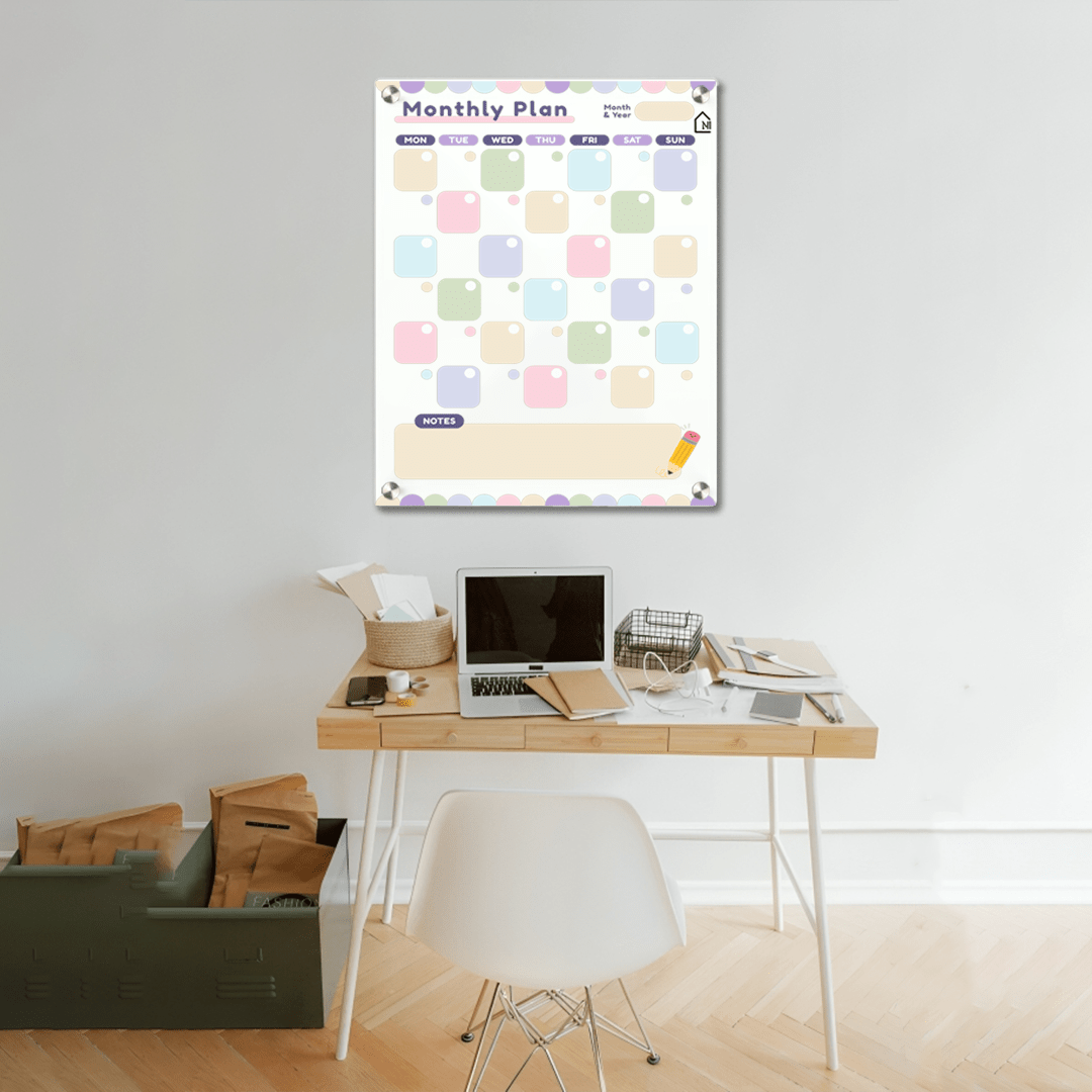 Colorful Acrylic Monthly Milky Planner Board with Notes Section – Reusable Wall Calendar for Home & Office - Memories InsiteMONTHLY COLORFULL MILKY PLANNER II